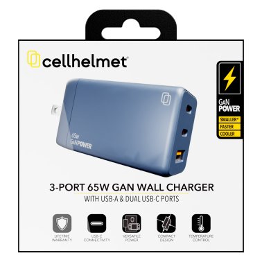 cellhelmet® 3-Port 65-Watt USB-C® and USB-A GaN Wall Charger