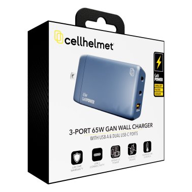 cellhelmet® 3-Port 65-Watt USB-C® and USB-A GaN Wall Charger