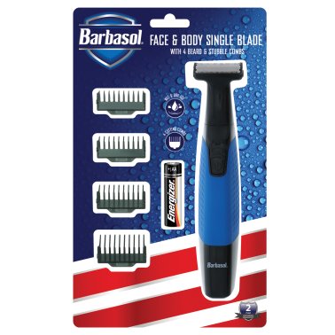 Barbasol® Portable Battery-Powered Wet Blade and Body Groomer, Black and Blue