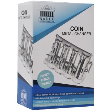 Nadex Coins™ 4-Barrel Steel Coin Dispenser Money Changer with Belt Clips