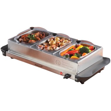 Brentwood® 180-Watt 4.5-Qt. 3-Pan Buffet Server and Warming Tray, Silver