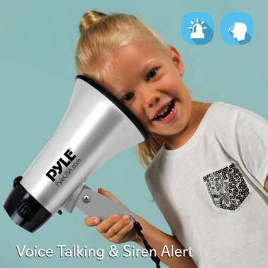 Pyle® Battery-Operated Compact and Portable Megaphone Speaker with Siren Alarm Mode (Silver)