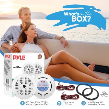 Pyle® Hydra Series 6.5-In., 120-Watt 2-Way Marine Speakers, White 2 Pack