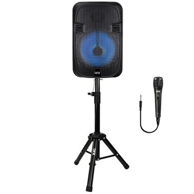 QFX® PBX-1206SM 12-In. 21-Watt True Wireless Stereo Bluetooth® Rechargeable Speaker with Wired Microphone and Stand