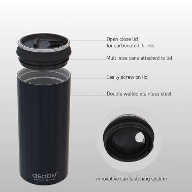 ASOBU® FC4G Double-Walled Vacuum-Insulated Stainless Steel Multi-Can Cooler Sleeve with Reusable Pocket Straw (Black)