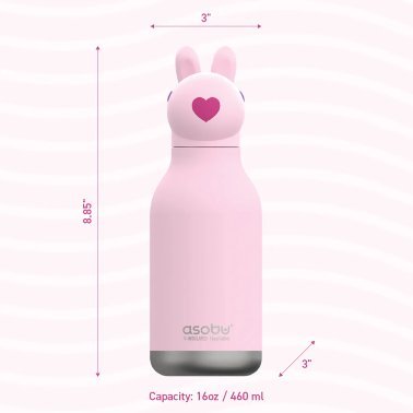 ASOBU® 16-Oz. Bestie Bottle Insulated Stainless Steel Water Bottle with Reusable Flexi Straw (Bunny)