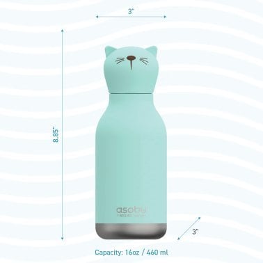 ASOBU® 16-Oz. Bestie Bottle Insulated Stainless Steel Water Bottle with Reusable Flexi Straw (Kitty)