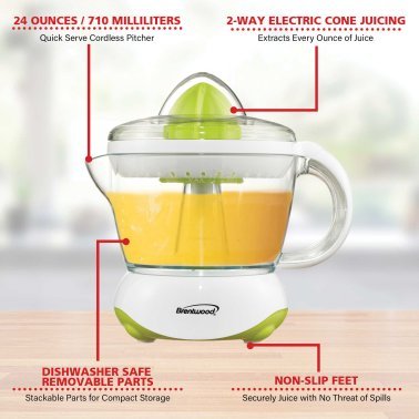 Brentwood® Electric Citrus Juicer (24 Oz.; White)