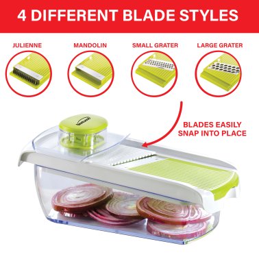 Brentwood® Mandolin Slicer with 5-Cup Storage Container and 4 Interchangeable Stainless Steel Blades