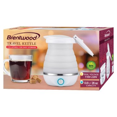 Brentwood® .85-Quart Dual-Voltage Collapsible Travel Kettle (White)