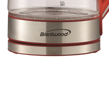 Brentwood® 1,100-Watt 1.8-Qt. 7-Cup Cordless Tempered-Glass Electric Kettle with Auto Shut-off (Red)