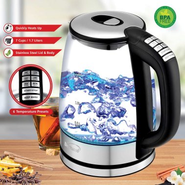 Brentwood® 1.79-Qt. Cordless Digital Glass Electric Kettle with 6 Precise Temperature Presets and Swivel Base