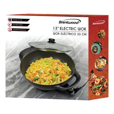 Brentwood® 13-Inch Non-Stick Flat-Bottom Electric Wok Skillet with Vented Glass Lid