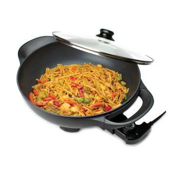 Brentwood® 13-Inch Non-Stick Flat-Bottom Electric Wok Skillet with Vented Glass Lid