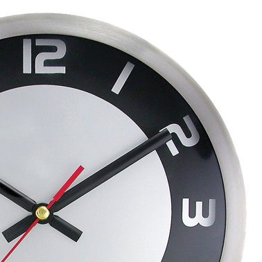 Timekeeper 9-In. Quartz Black and Silver Wall Clock with Black and Red Hands and Brushed Metal Rim