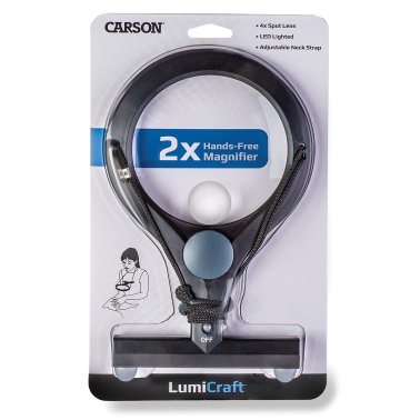 CARSON® LumiCraft™ LED Lighted Hands-Free 2x Magnifier with 4x Spot Lens and Neck Cord