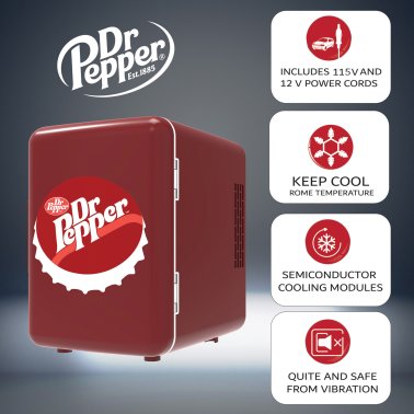 Dr. Pepper® 6-Can Portable Mini Fridge, MIS153DRP, Red