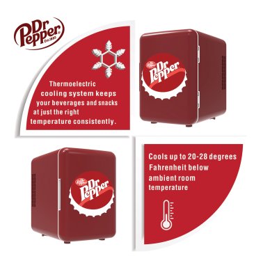 Dr. Pepper® 6-Can Portable Mini Fridge, MIS153DRP, Red