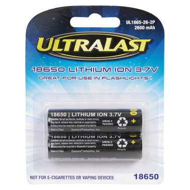 Ultralast® 2,600 mAh 18650 Retail Blister-Carded Rechargeable Batteries (2 Pack)