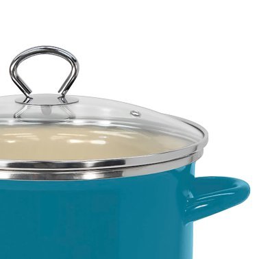 VASCONIA® 8-Qt. Enamel-on-Steel Straight Stockpot with Glass Lid (Teal)