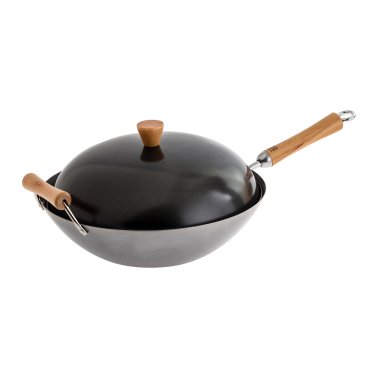 Joyce Chen® Classic Series Uncoated Carbon Steel Wok Set with Lid and Birch Handles, 4 Pieces, 14-In.