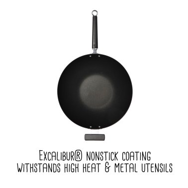 Joyce Chen® Professional Series Carbon Steel Excalibur® Nonstick Wok with Phenolic Handles, 14-In.