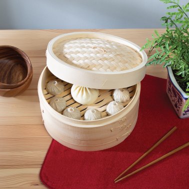 Joyce Chen® 2-Tier Bamboo Steamer Baskets with Lid (10 In.)