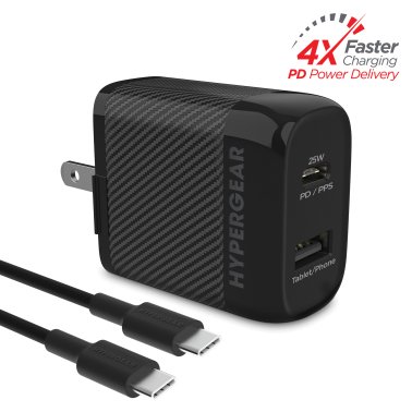 HyperGear® SpeedBoost 25-Watt PD Dual-Output USB-C® Wall Charger Kit