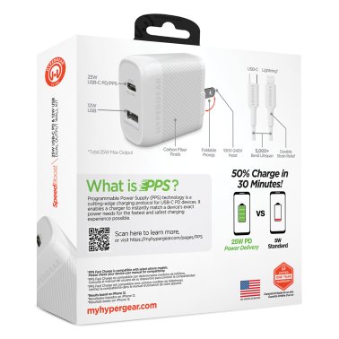 HyperGear® SpeedBoost 25-Watt PD Dual-Output Lightning® Wall Charger Kit