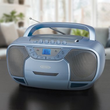 JENSEN® CD-590 1-Watt Portable Stereo CD and Cassette Player/Recorder with AM/FM Radio and Bluetooth® (Light Blue)