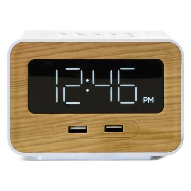 Lumoday™ Dual USB Alarm Clock (White/Wood)