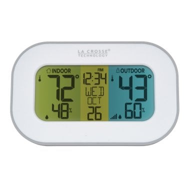 La Crosse Technology® Battery-Powered Tri-Color LCD Wireless 2-Piece Digital Weather Thermometer Station with Hygrometer and Calendar