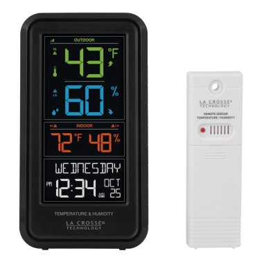 La Crosse Technology® Electric/Battery-Powered Color-LCD Wireless 2-Piece Digital Personal Weather Station with Hygrometer and Calendar