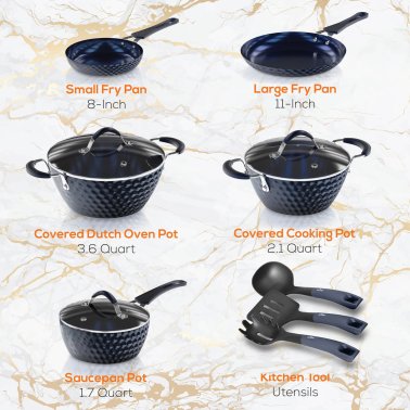 NutriChef Diamond Home Kitchen Cookware Set (Dark Blue)