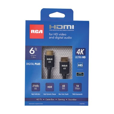 RCA Digital Plus High Speed HDMI® Cable with Ethernet, Black (6 Ft.)