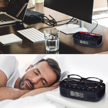 RCA Digital Radio Alarm Clock with USB Charging Cord