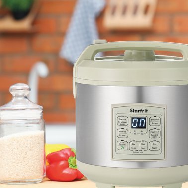 Starfrit® 14-Cup Low-Carb Electric Rice Cooker, Green/Gray - with 7 Presets