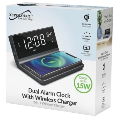 Supersonic® Dual Alarm Clock with 2-in-1 Wireless Charging