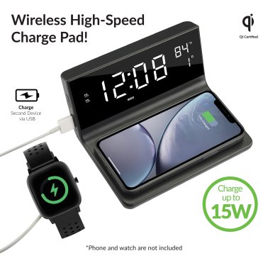 Supersonic® Dual Alarm Clock with 2-in-1 Wireless Charging