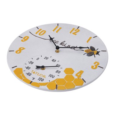 Taylor® Precision Products 14-In. Bee Kind Poly Resin Clock with Thermometer
