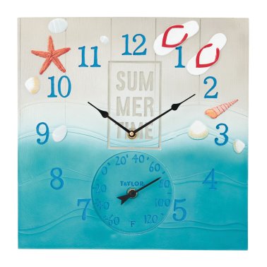 Taylor® Precision Products 14-In. x 14-In. Summertime Poly Resin Clock and Thermometer