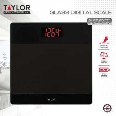 Taylor® Precision Products Digital Glass Nonslip-Platform Bathroom Scale, 400-Lb. Capacity