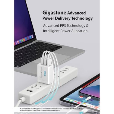 Gigastone® 65-Watt PD 3.0 3-Port GaN Fast Charging USB Adapter