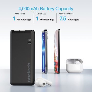 Naztech® 4,000 mAh Dual Output USB-C® and USB Portable Power Bank