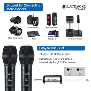 Blackmore Pro Audio BMP-12 Dual Wireless UHF Microphone System