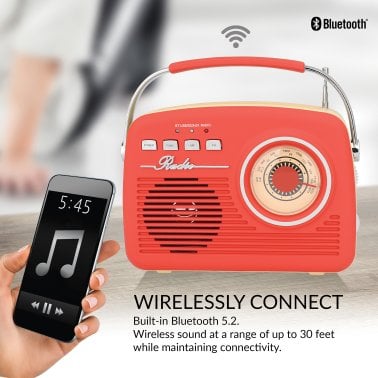 Supersonic® Retro Portable AM/FM Radio with Bluetooth®, SC-1201 (Red)