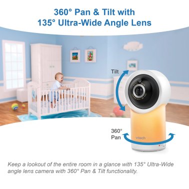 VTech® RM77662HD Smart Wi-Fi® 1080p 2-Camera 360°-Pan-and-Tilt Video Baby Monitor System with 7-In. Display, Night-Light, and Remote Access, White