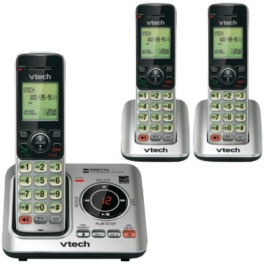 VTech® DECT 6.0 Corded Cordless Expandable Phone Combo with Caller ID, Call Waiting, and Answering System, Silver and Black (3-Handset System)