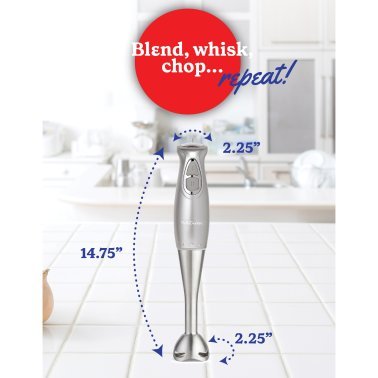 Betty Crocker® 2-Speed Corded Electric Hand Blender with Beaker, Chopper, and Whisk (Silver)