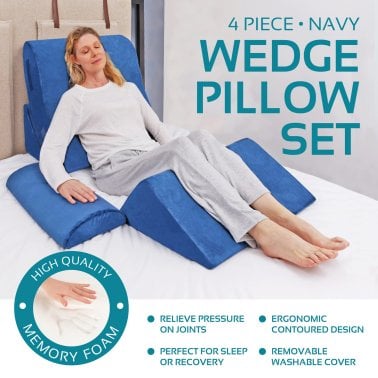 AllSett Health® 4-Piece Orthopedic Bed Wedge Pillows Set (Navy Blue)